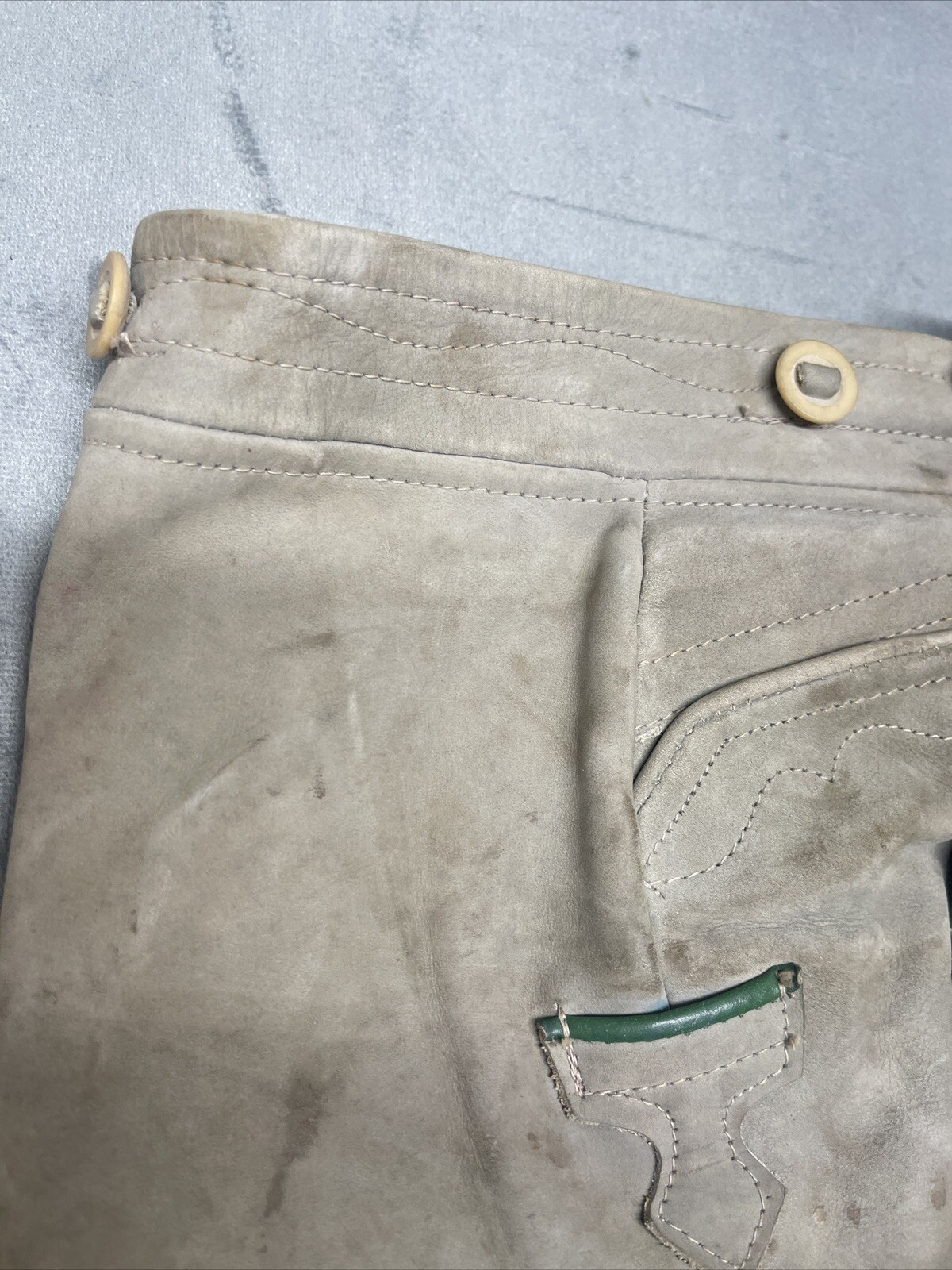 Vintage 60’s 70’s Lederhosen Grey Suede Leather Shorts Child No Size Dirty
