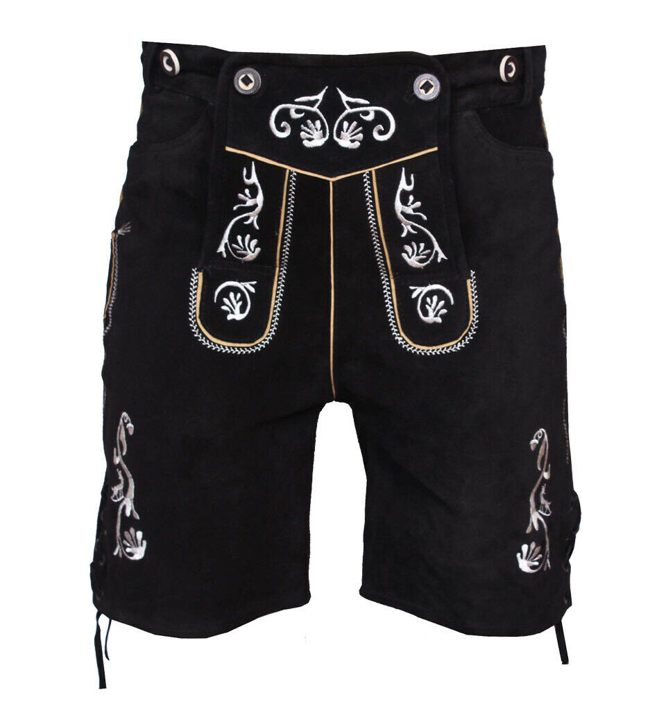 Oktoberfest Costume Authentic Suede Leather Lederhosen Black Bavarian Men Outfit