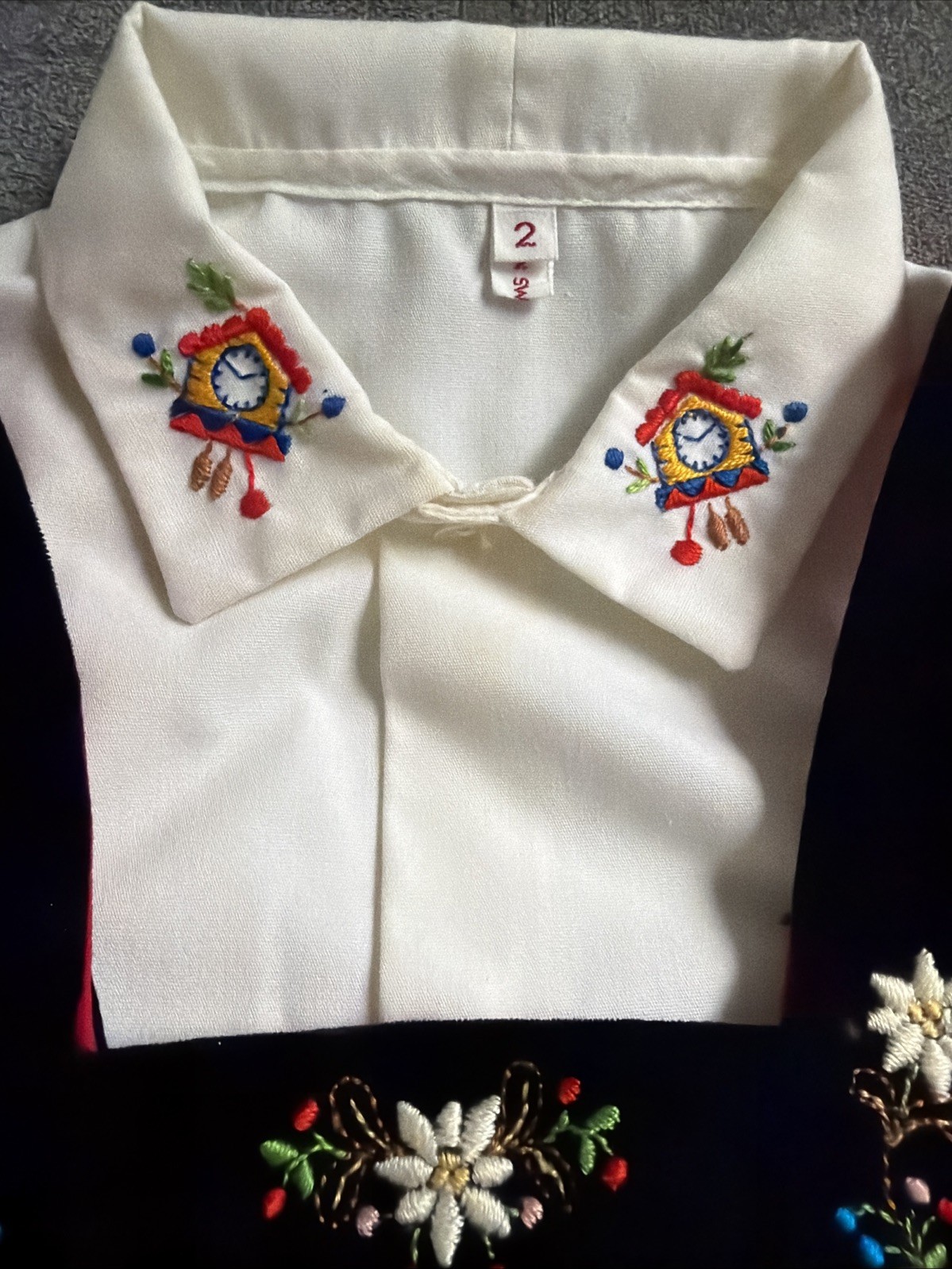 Original Lederhosen Switzerland Black Velvet With Folk Embroidery And White Shir