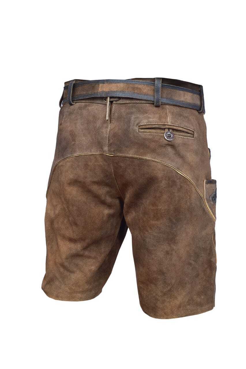 Short leather pants men Michel costume pants with belt antique