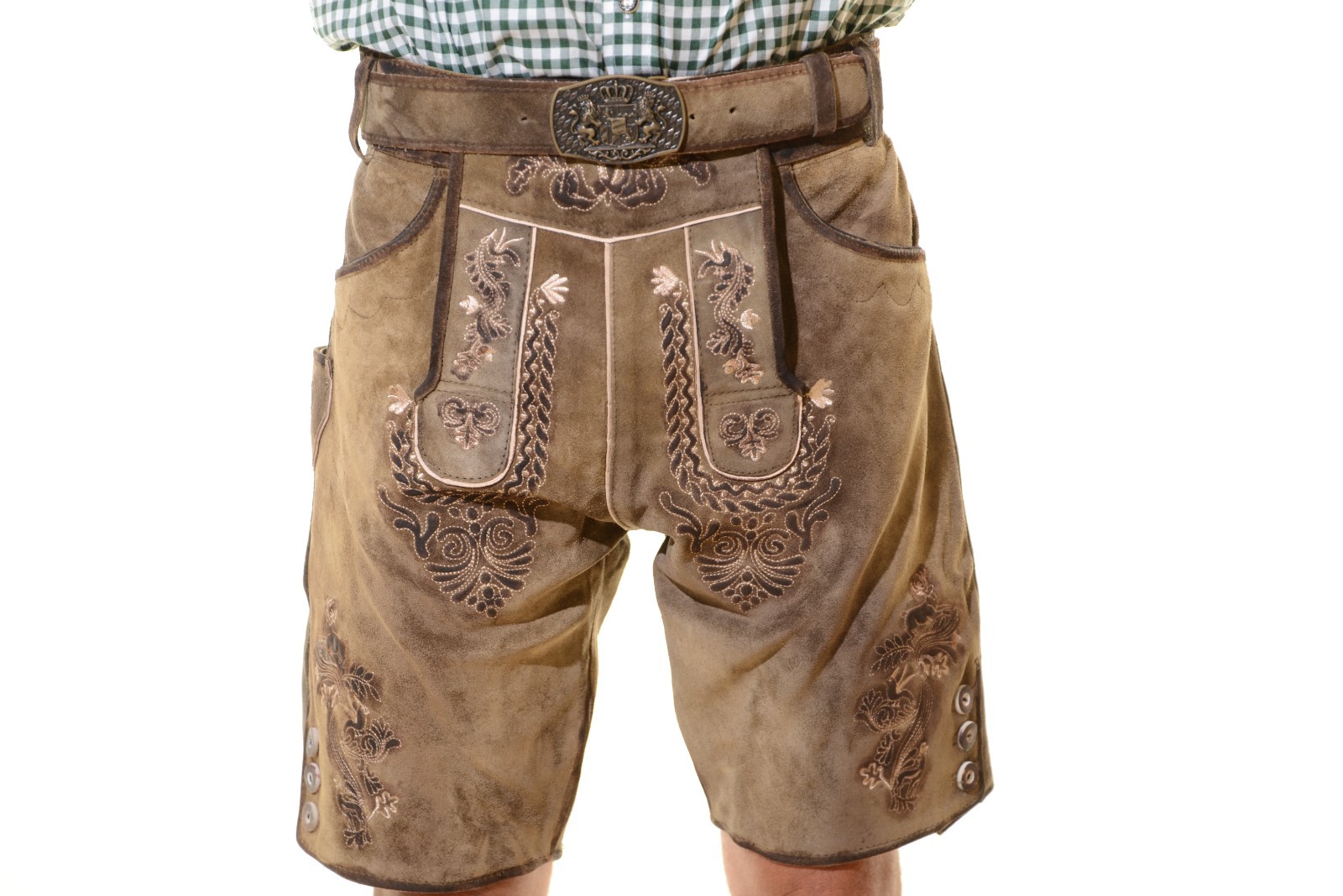 NEW Bavarian Oktoberfest Lederhosen Shorts Antique Brown Leather Tracht #ELK