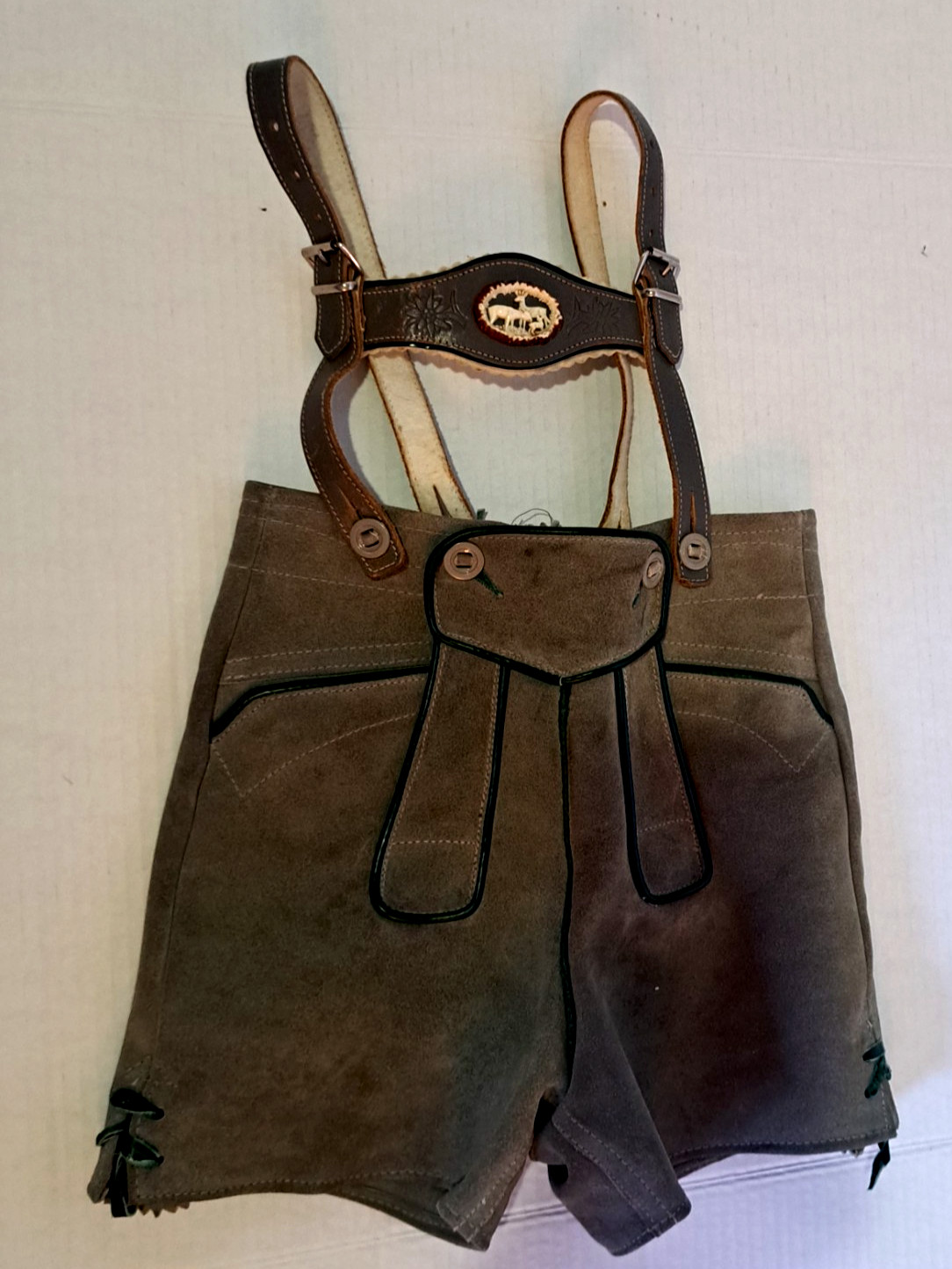 Vintage Leather Kids Lederhosen German Suede Bavarian Austrian Child’s Boys Gray