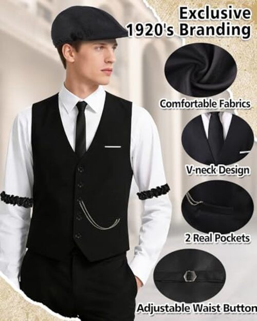 1920s Mens Costume, Roaring 20s Costumes for Men, Large Black- Newsboy Hat
