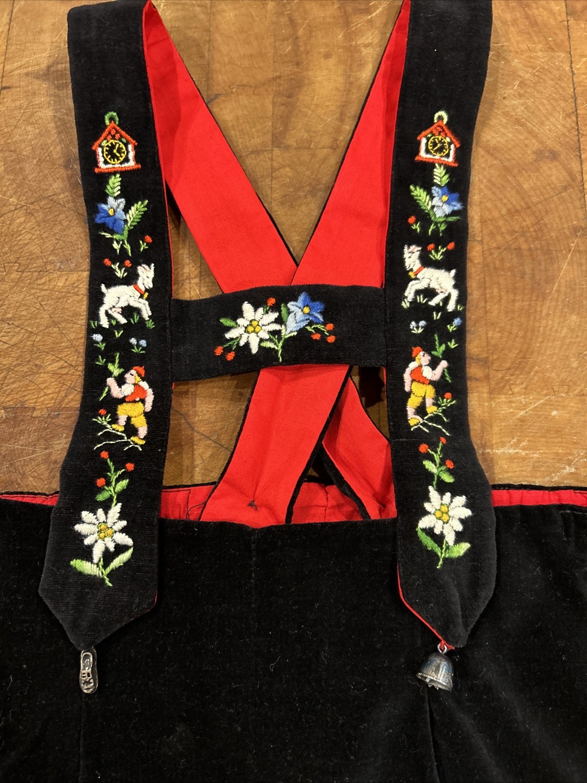 Vintage Child Size 3 Lederhosen, Black Velvet, Made In Switzerland