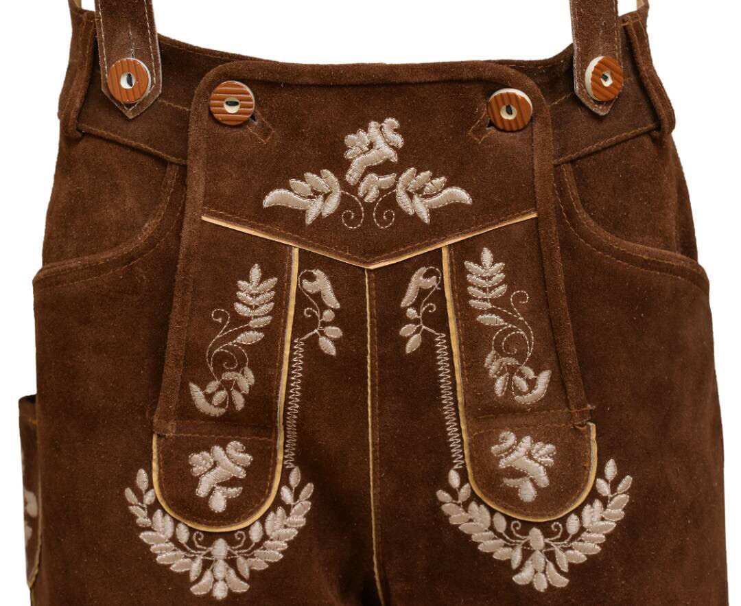 German Bavarian Lederhosen Oktoberfest Real Leather Brown with Matching Shorts