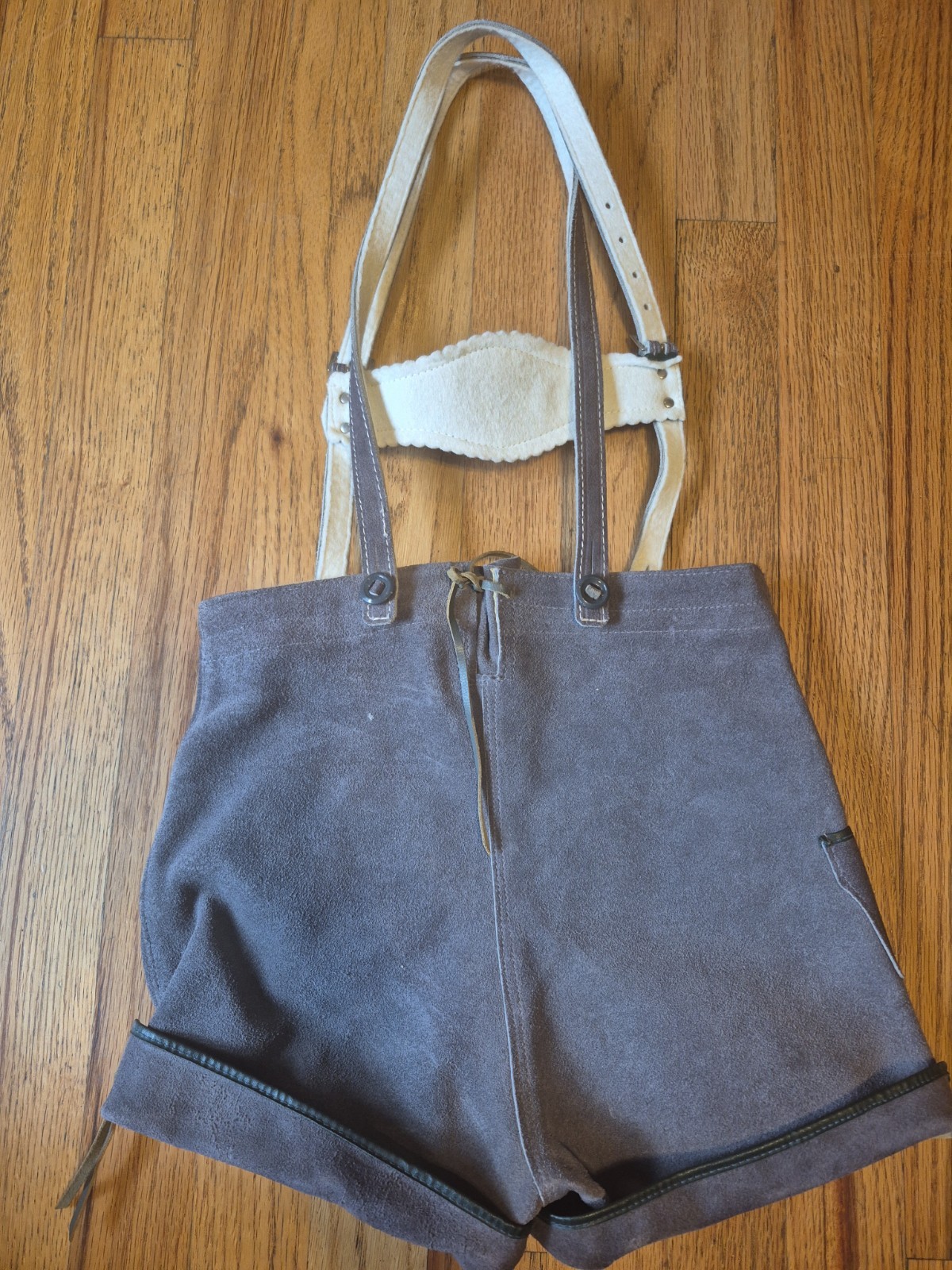 German Bavarian Gray Leather Deer Emblem Lederhosen childs