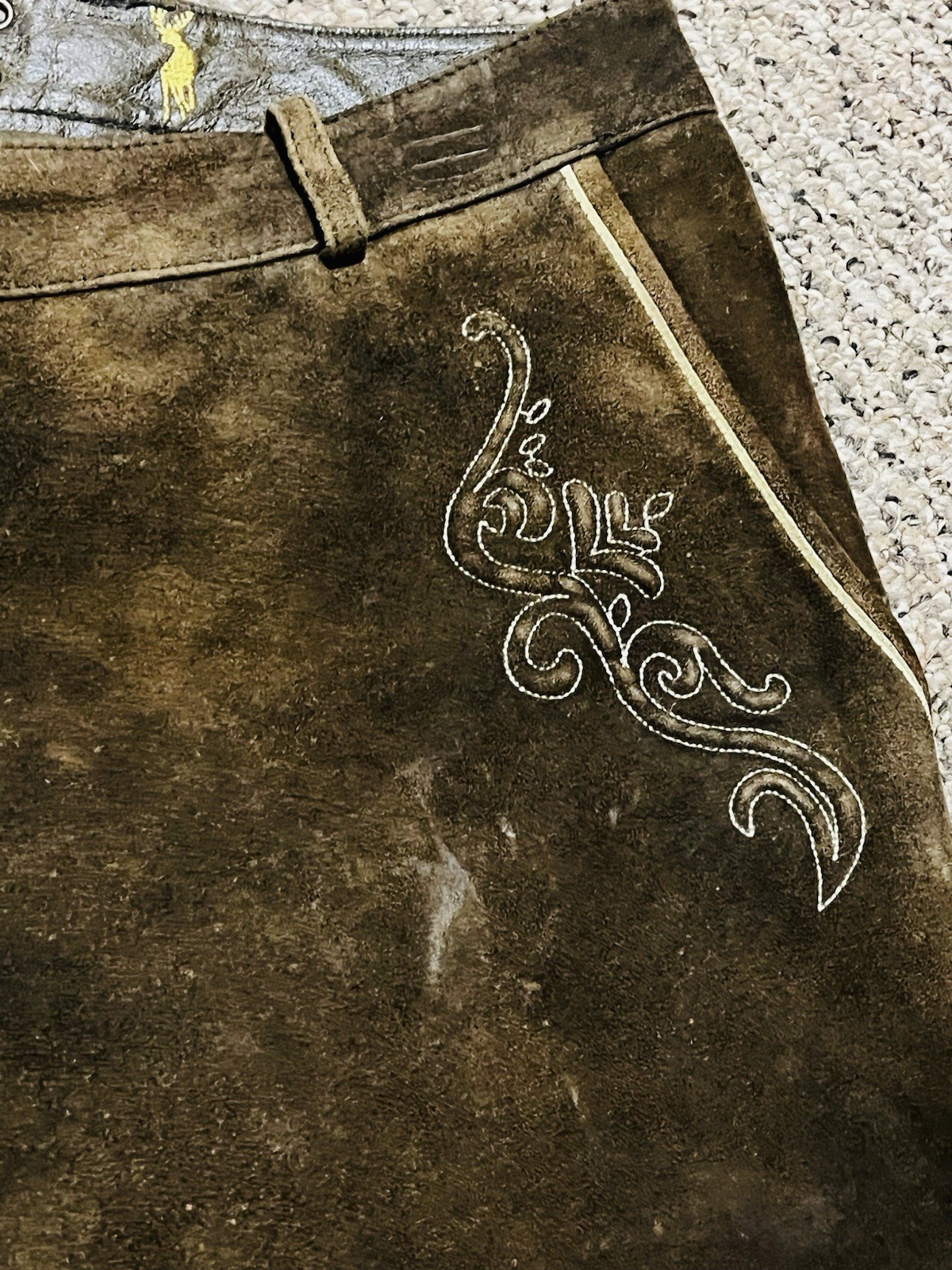 Almsach Mens Lederhosen Pants Brown Leather Oktoberfest Antler Buttons Medium 31