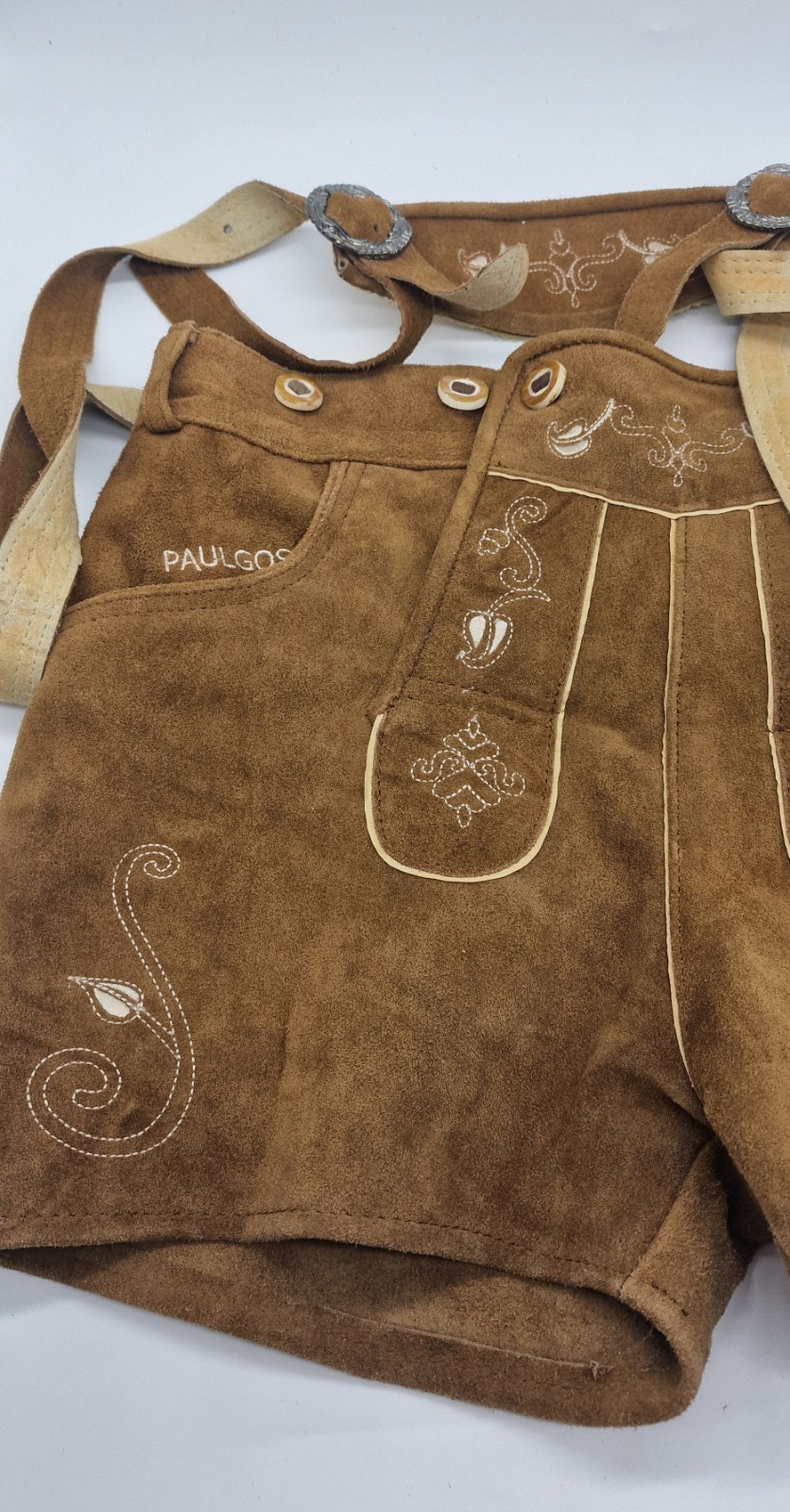 Paulgos | short leather pants | traditional leather pants | straps | size 40