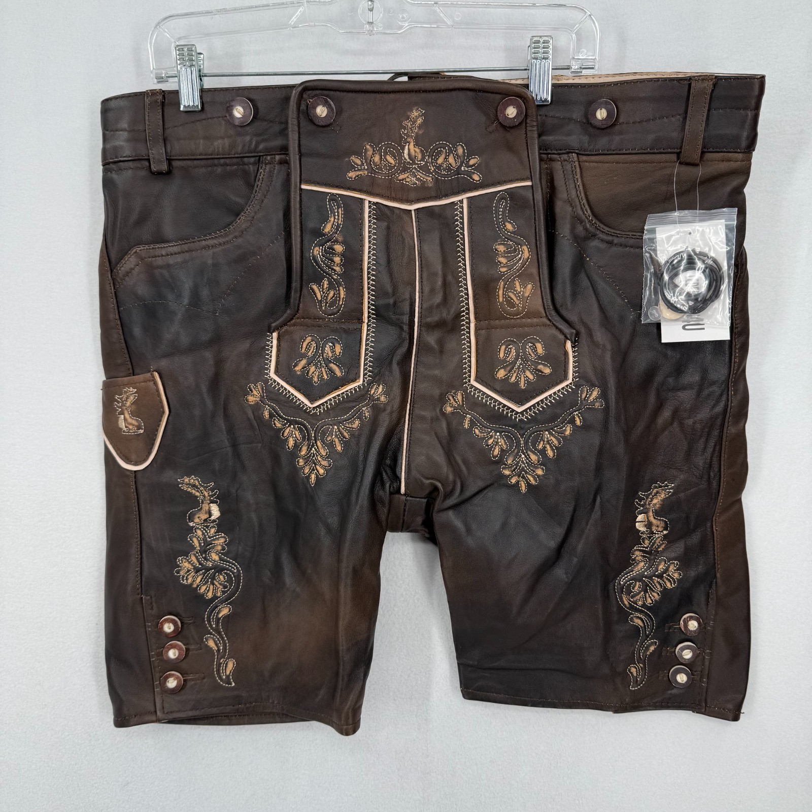 Lederhosen4U Men’s Size 38″ 54cm Leather Lederhosen Shorts Brown Oktoberfest