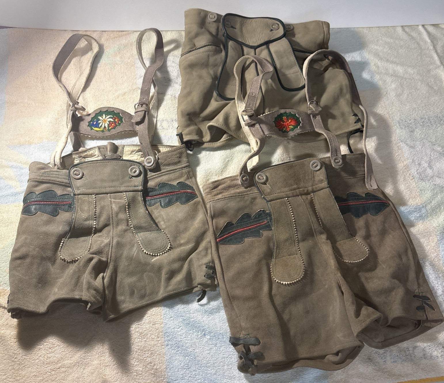 Vintage 3 German Lederhosen Shorts Suspender authentic Suede Leather Oktoberfest