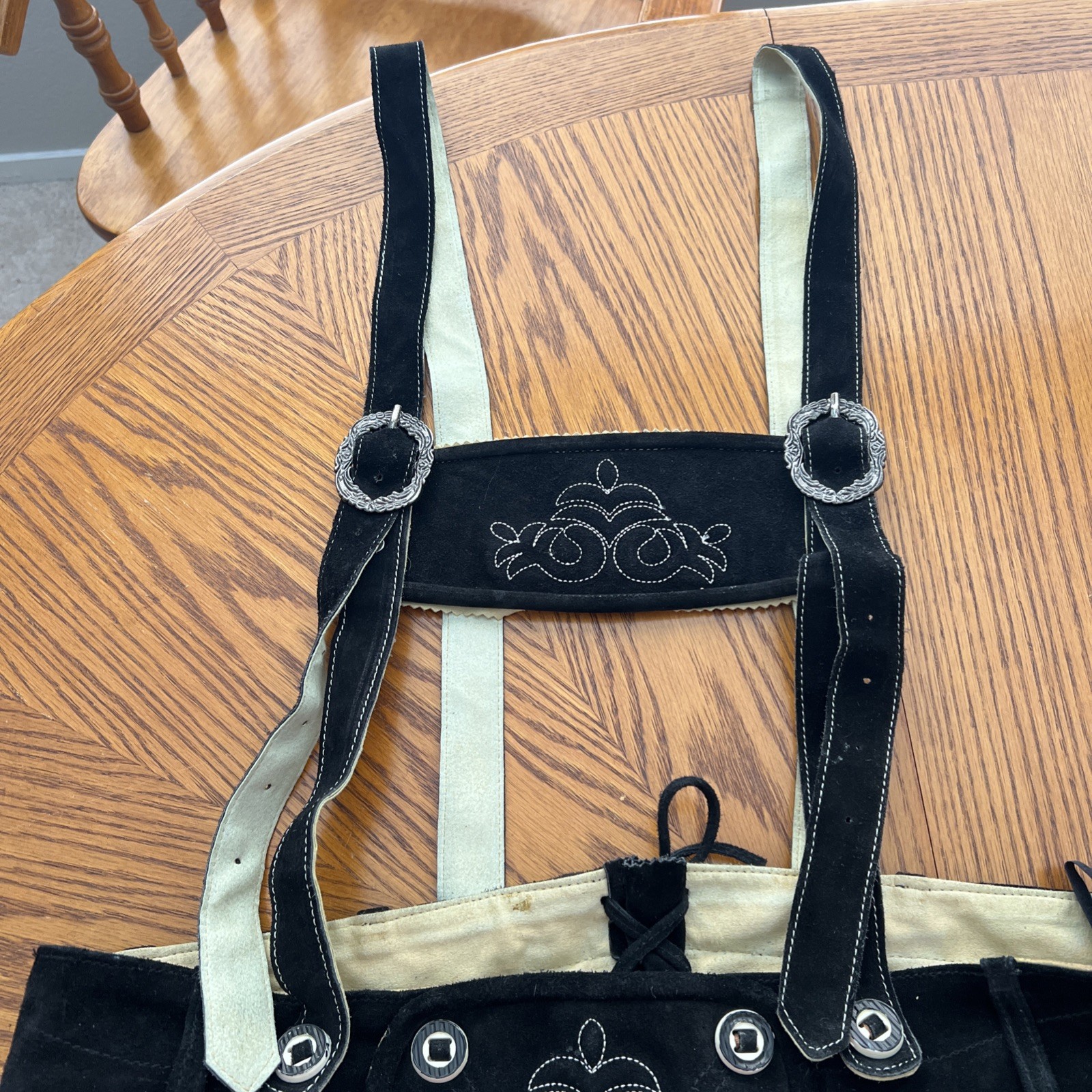 Men’s Genuine Leather Lederhosen Size 54 Black Bavarian Shorts And Suspenders