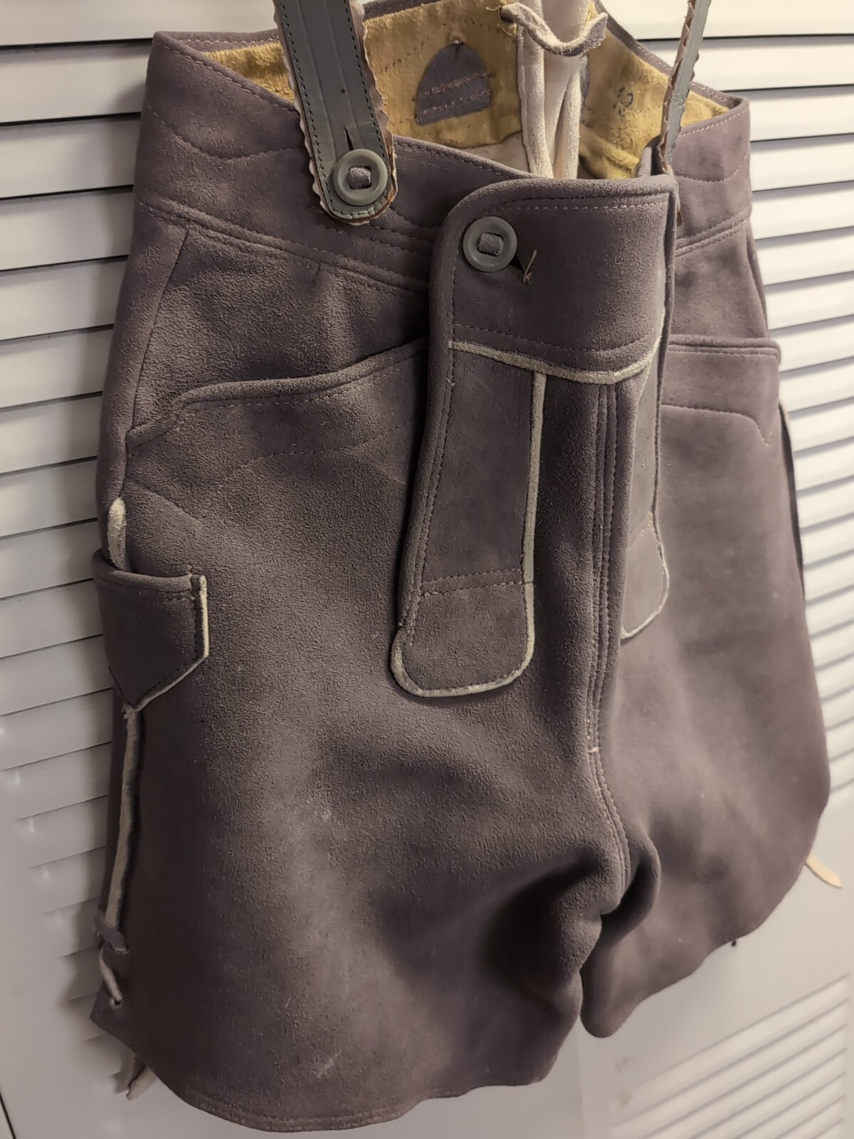 Vintage Lederhosen Suede Leather German Bavarian Oktoberfest Gray Green