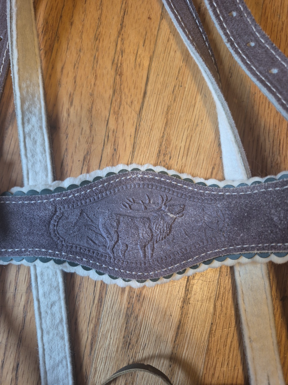 German Bavarian Gray Leather Deer Emblem Lederhosen childs