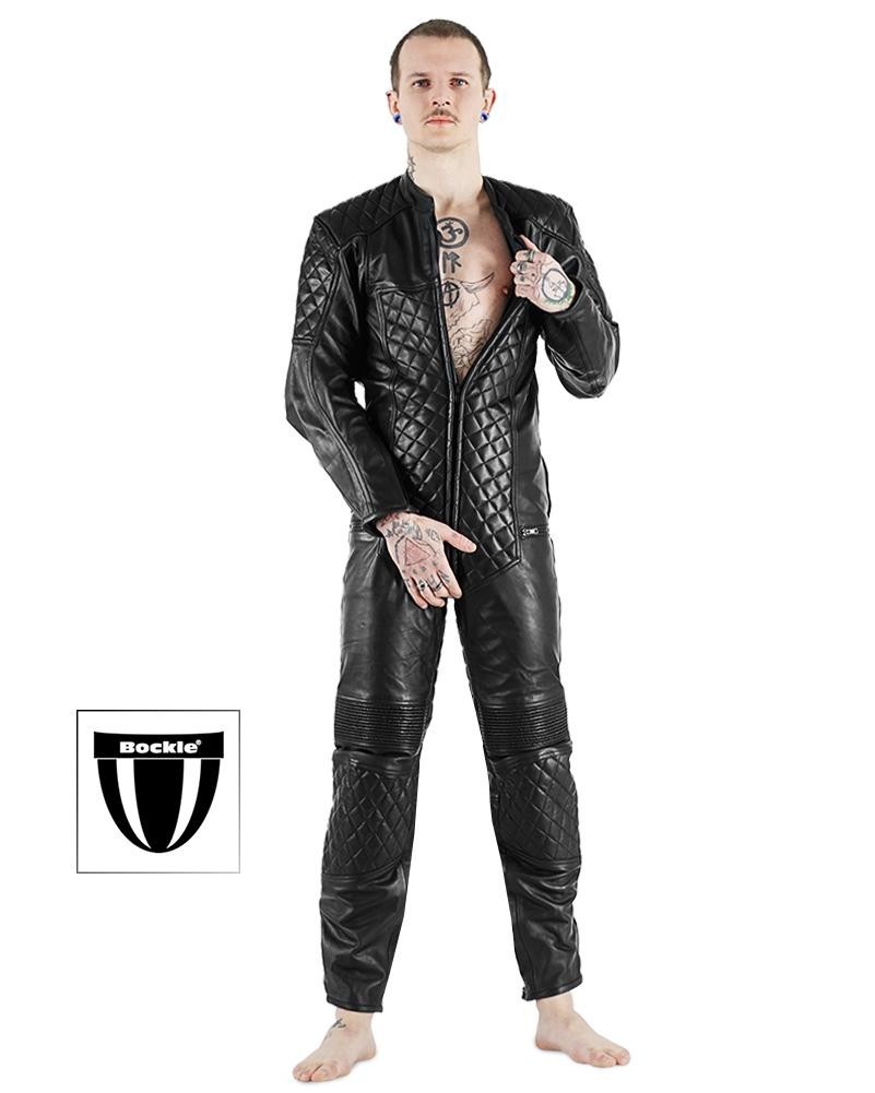 BOCKLE 5 GAY ZIP BIKER STYLE GEAR WEAR LEATHER SUIT WITH DRAPE zip new