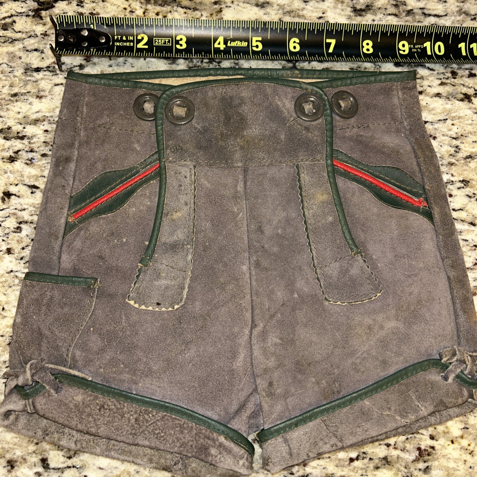 Lederhosen Child’s German Oktoberfest Leather Shorts Gray Vintage Size 19” X 11”