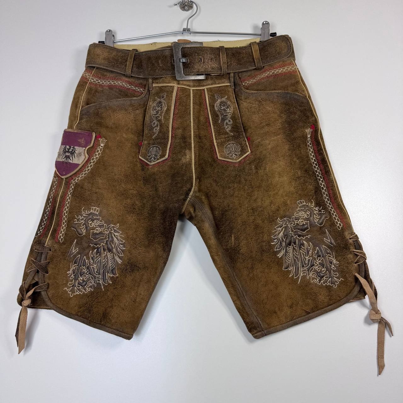 Country Line Traditional Lederhosen Goat Leather Bavarian Shorts Mens Size 46
