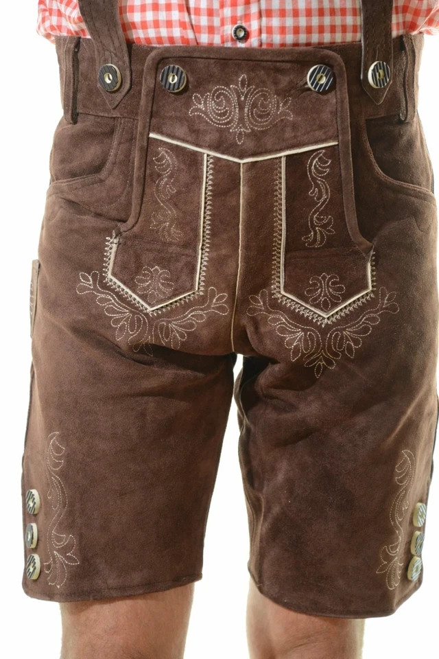 NEW Bavarian Oktoberfest Lederhosen Shorts Antique Brown Tracht #KAISER