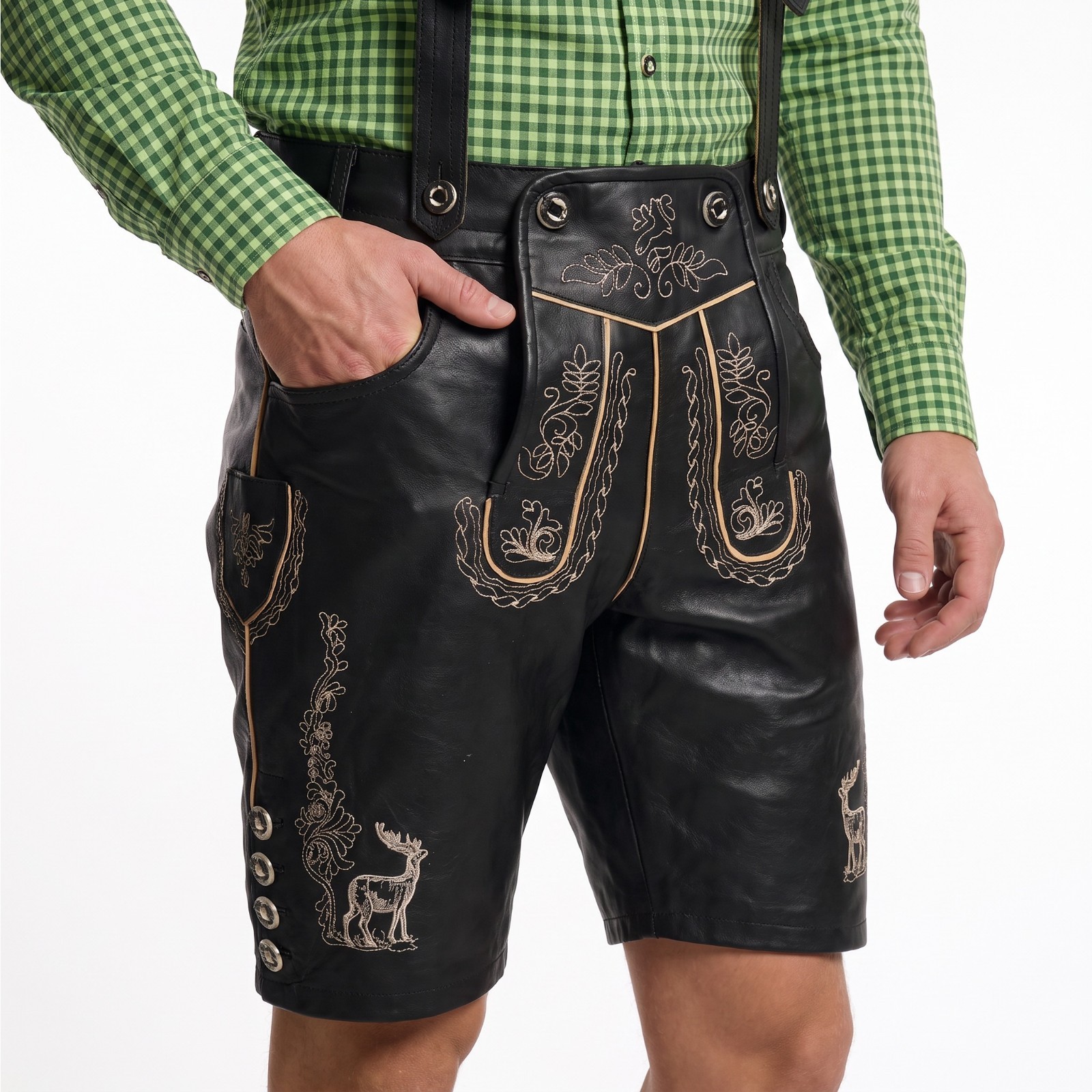Authentic Lederhosen Albert Black Bavarian Lederhosen Oktoberfest Costume