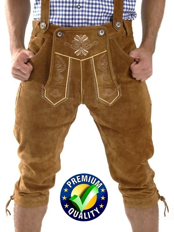 Men’s Lederhosen Oktoberfest Outfit | Suede Leather Bavarian Shorts with Belt