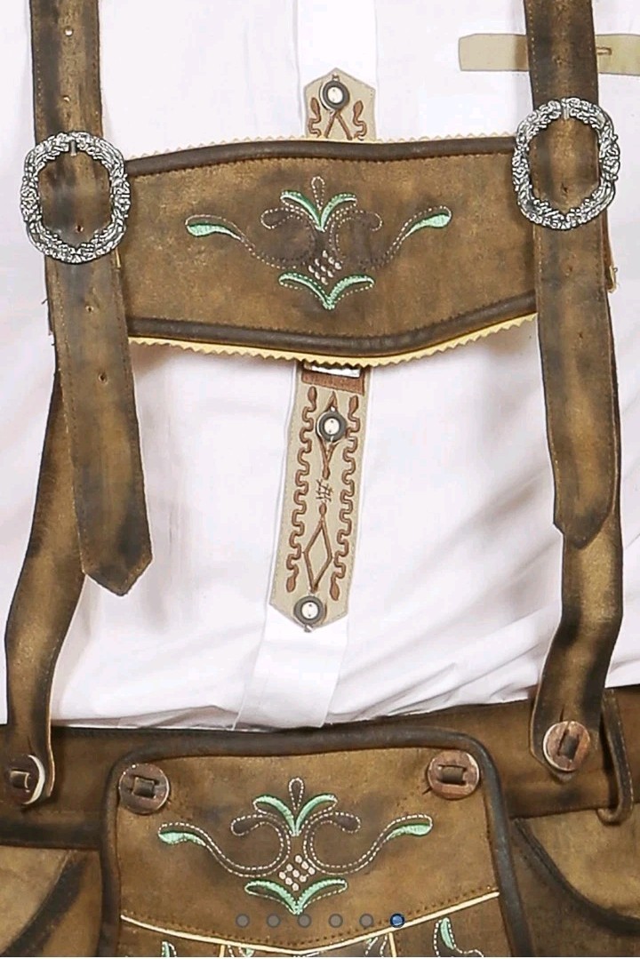 Oktoberfest Bavarian Mens Lederhosen Green Deer Motifs Shorts w/Suspenders Sz 52