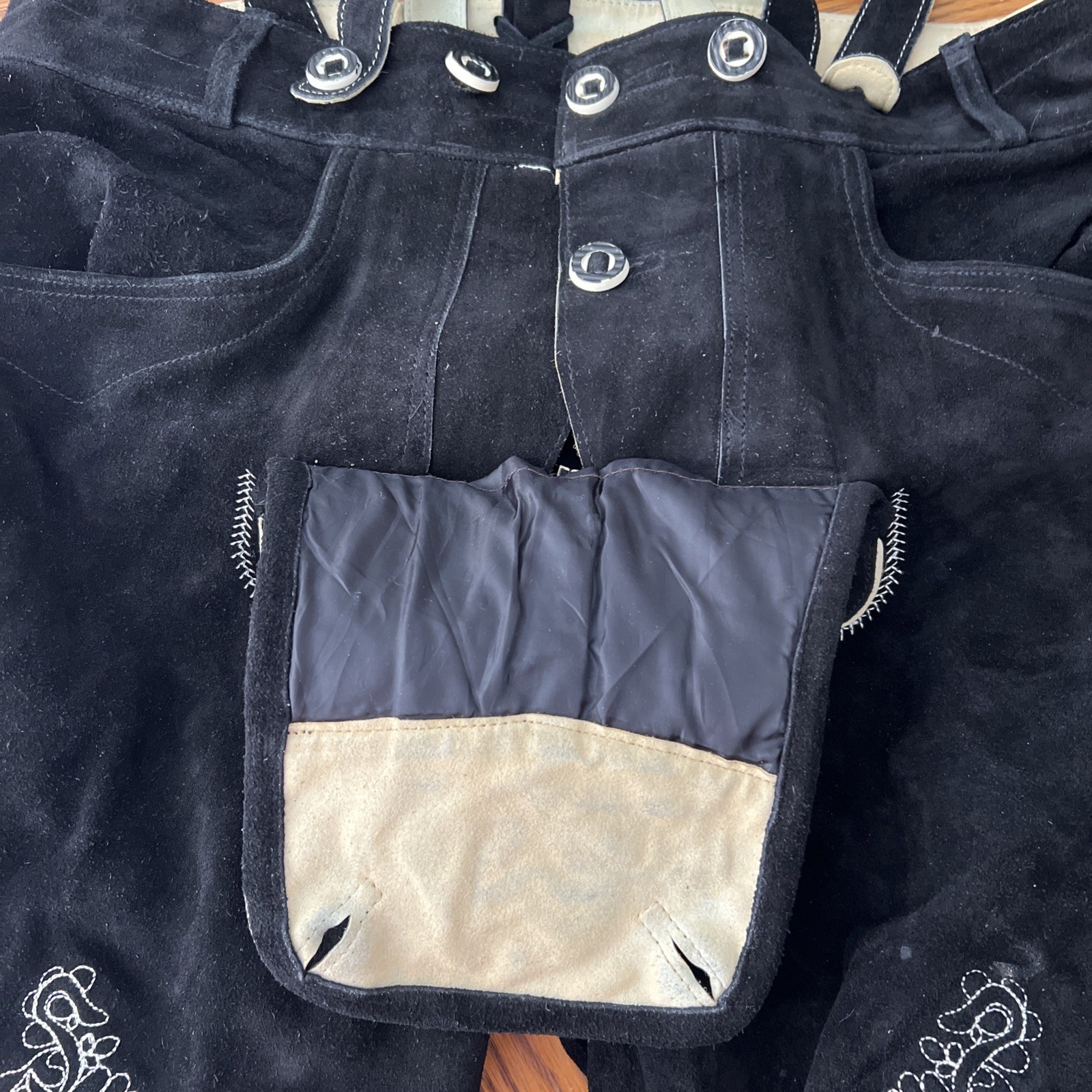 Men’s Genuine Leather Lederhosen Size 54 Black Bavarian Shorts And Suspenders