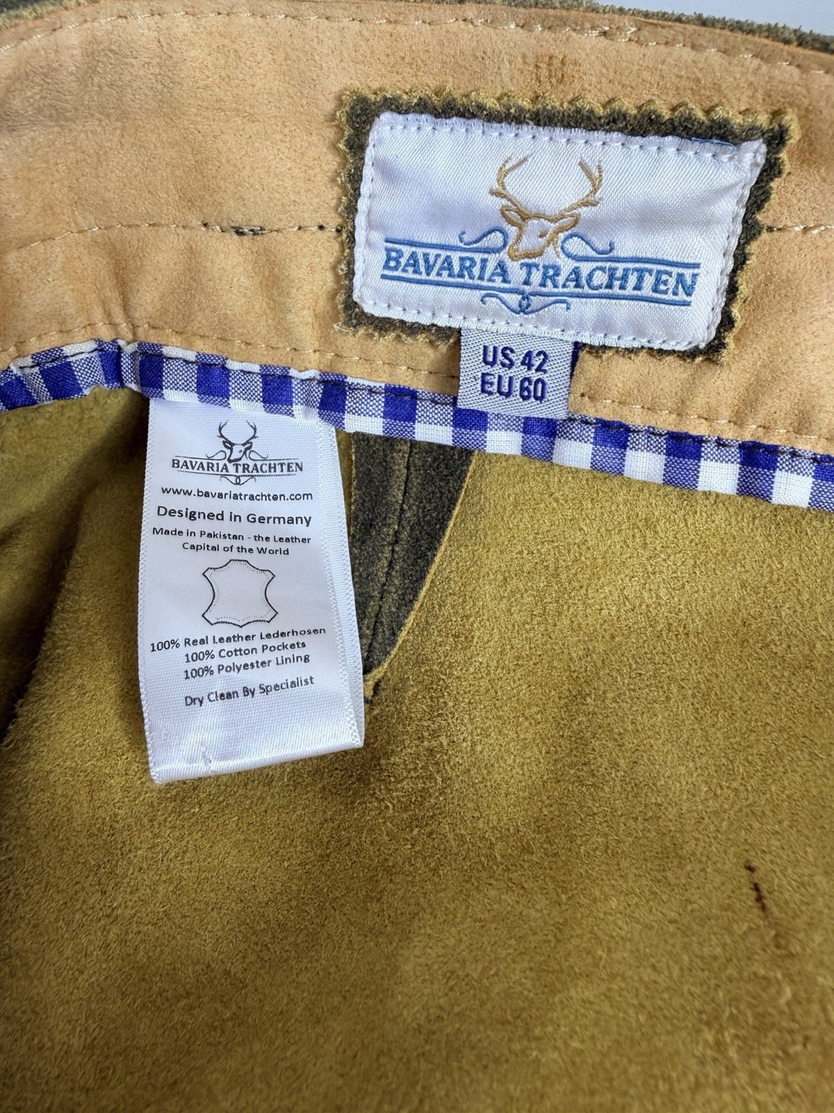 Bavaria Trachten Mens 42 Genuine Leather Light Brown Lederhosen Oktoberfest