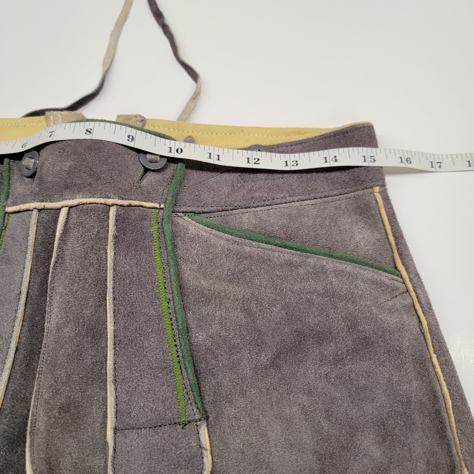 VTG Lederhosen Unisex Shorts Gray Flowers Genuine Leather Oktoberfest 30×16