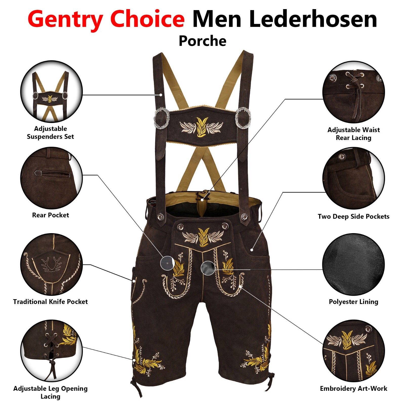 Suede Leather Lederhosen Porche German Costume Men Bavarian Oktoberfest Outfit