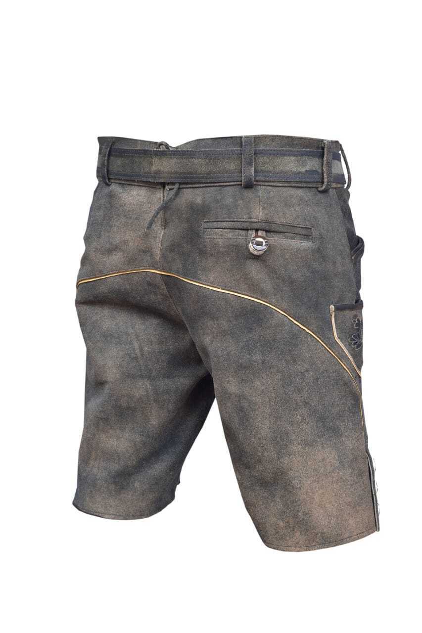 Short Lederhosen Men’s Lorenz Costume Pants with Belt Antique Dark Gray Brown
