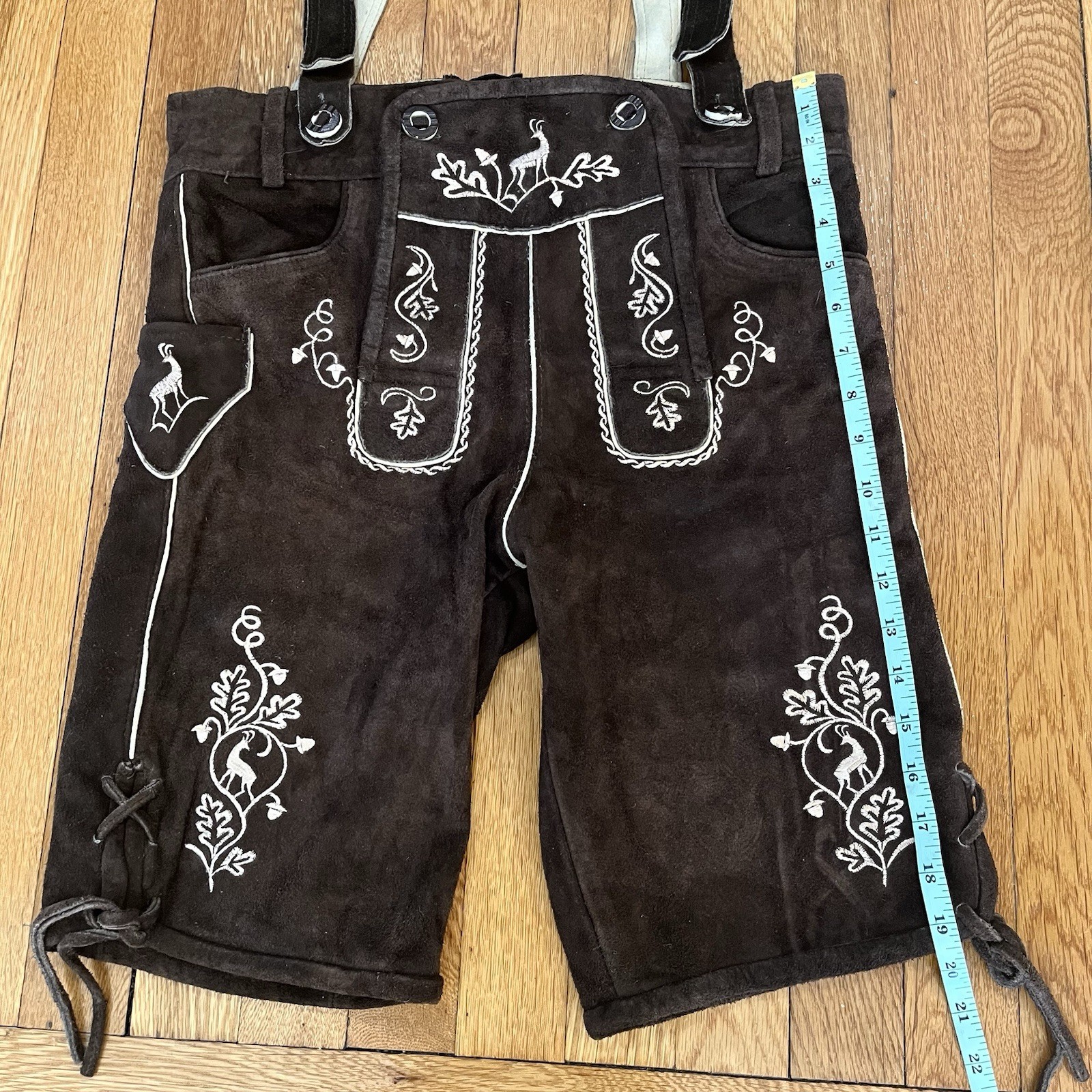 Vtg Lederhosen Suede Shorts Mens Euro 46 Brown Embroidered Oktoberfest German