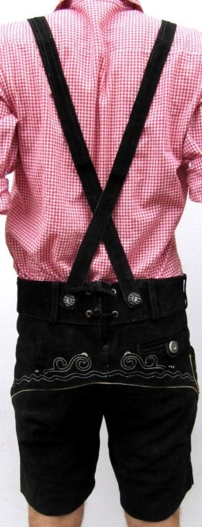HIRSCHBERGER Trachten Lederhose kurz schwarz Gr. 46 – 64 m Träger Wildleder