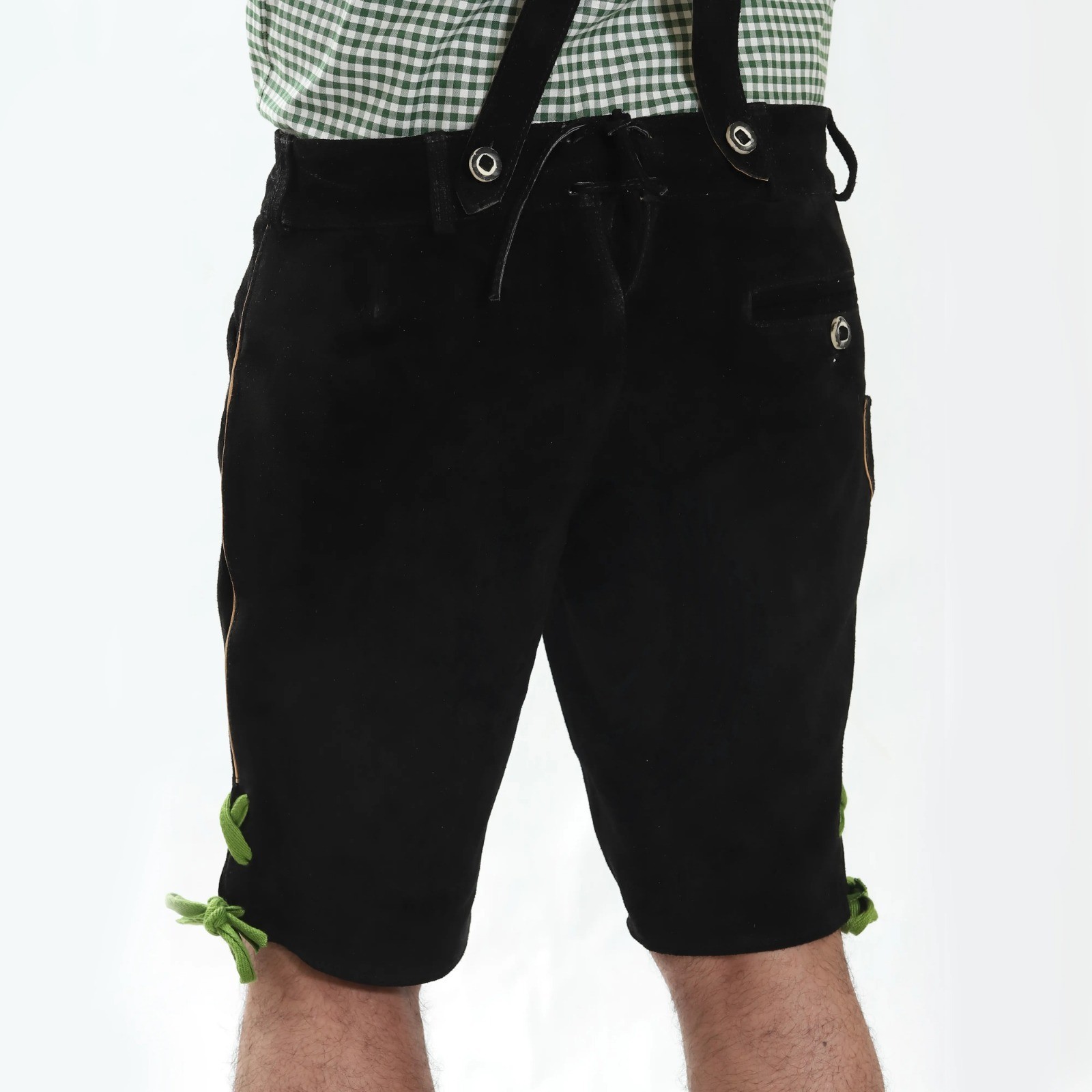Black Lederhosen with Suspenders – Authentic Bavarian Lederhosen – Suede Leather