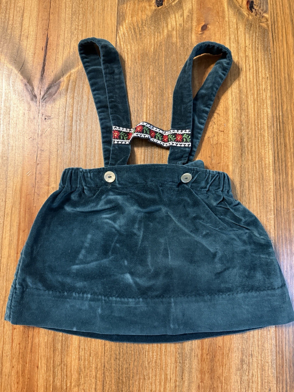 Vintage IMP Originals Lederhosen German Skirt Suspenders Velvet Youth 4T Green