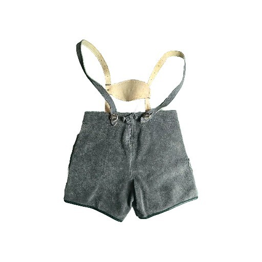 VTG Lederhosen Shorts Gray Leather Oktoberfest Suspenders German Kids