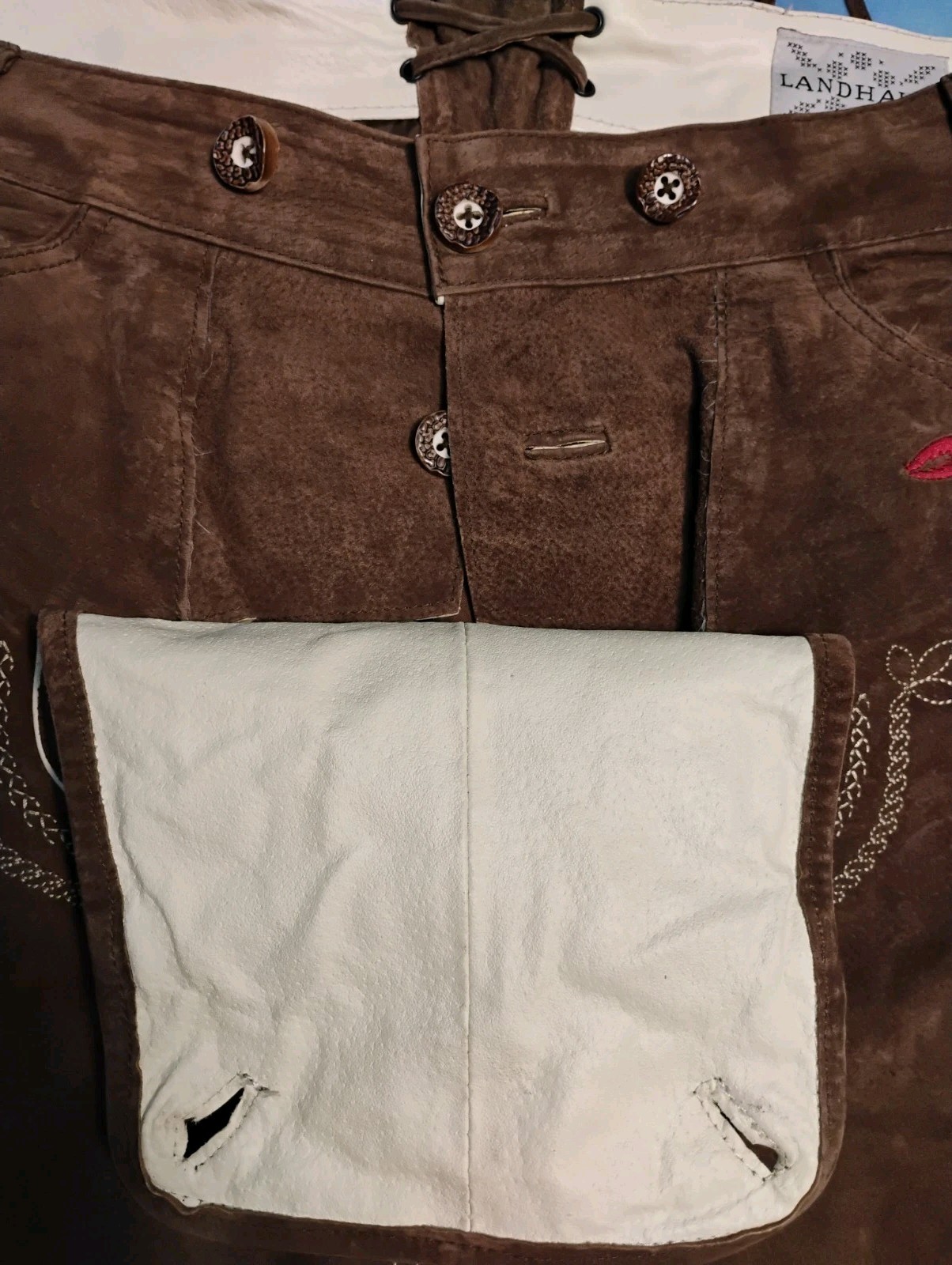 Vintage German LANDHAUS Leather Lederhosen With Embroidered Detailing