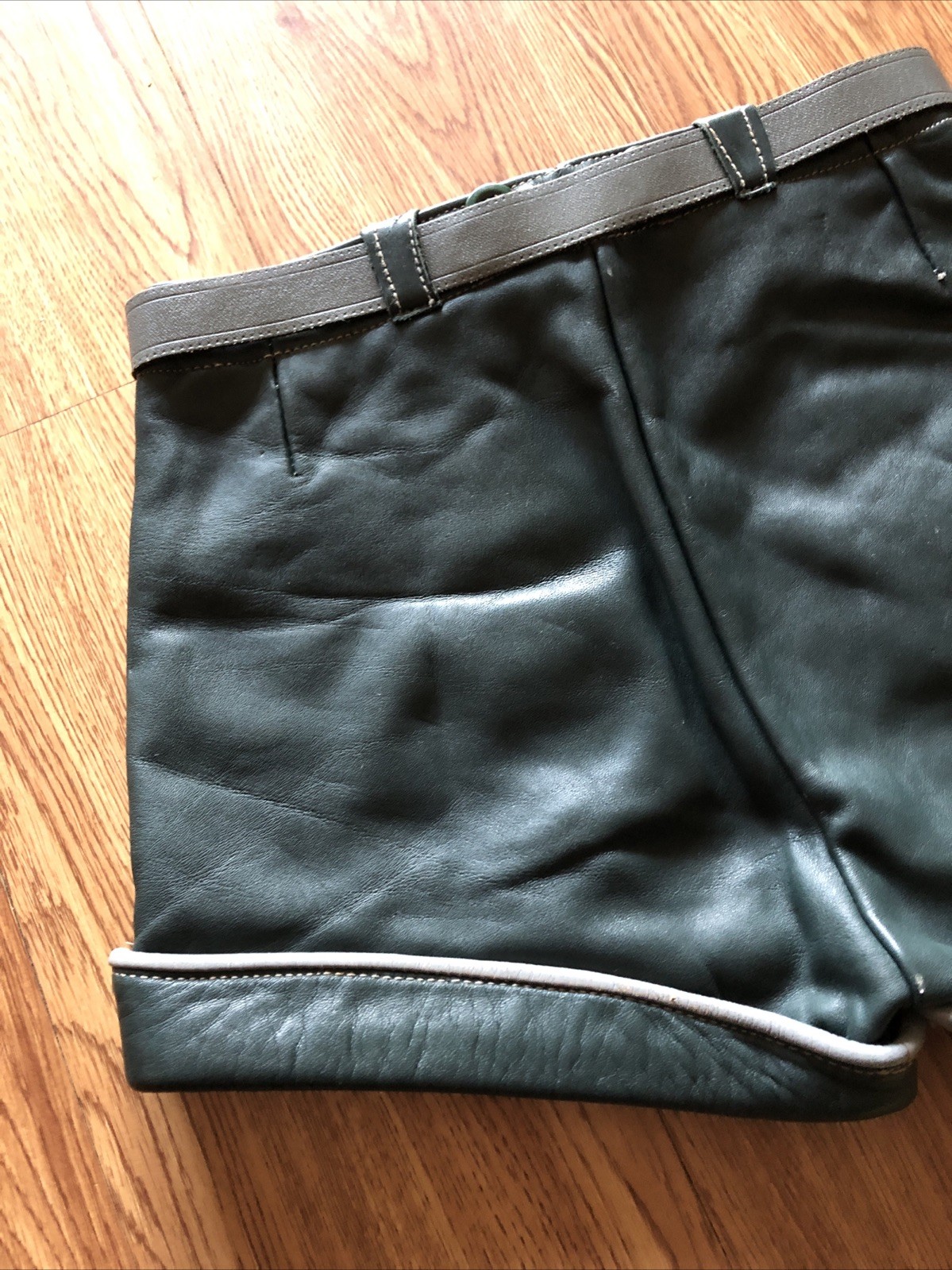 Vintage 1960s Leather LEDERHOSEN Shorts Green German Octoberfest Festival