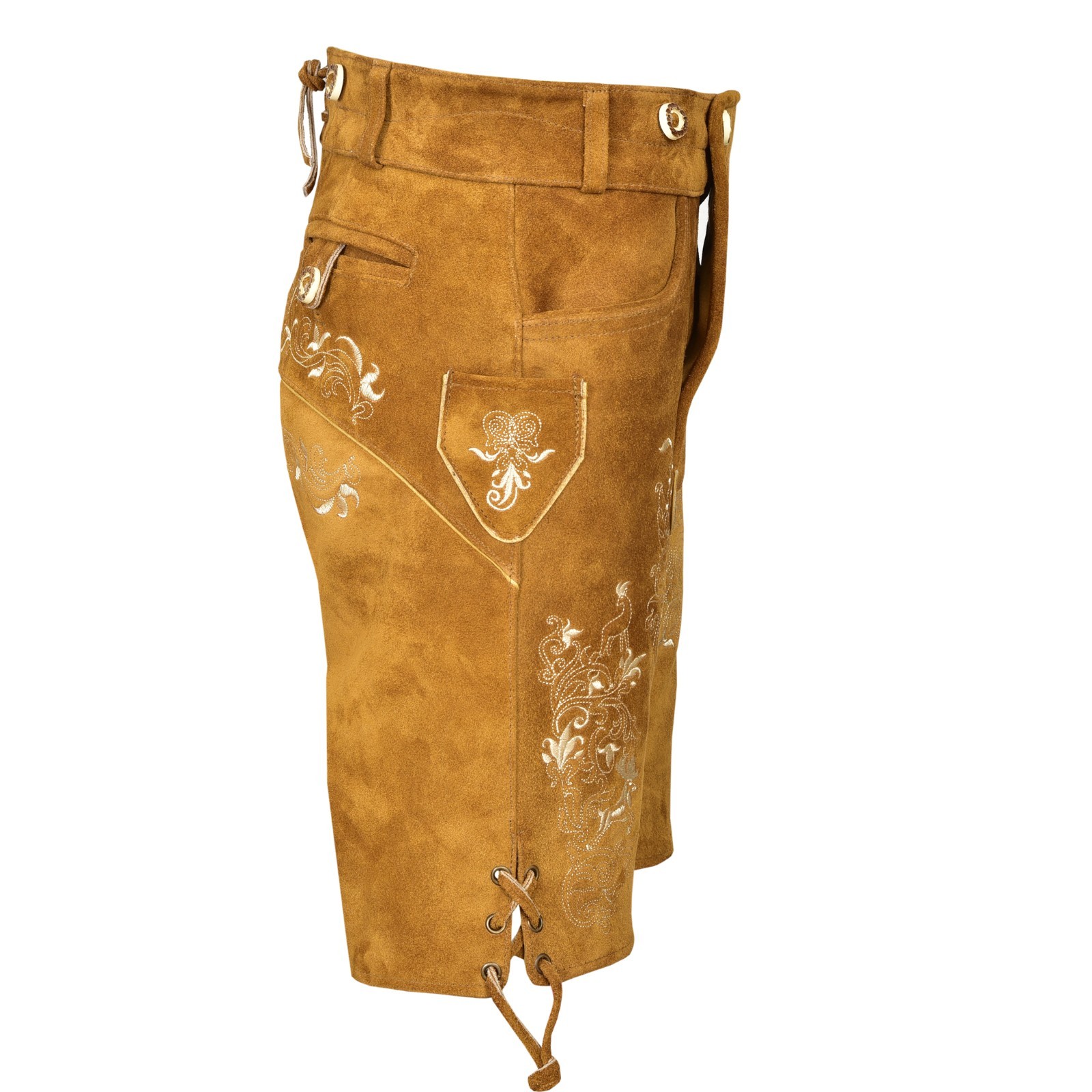 Men Traditional Leather Oktoberfest Lederhosen (Brown, Black, Gold, Med Brown)