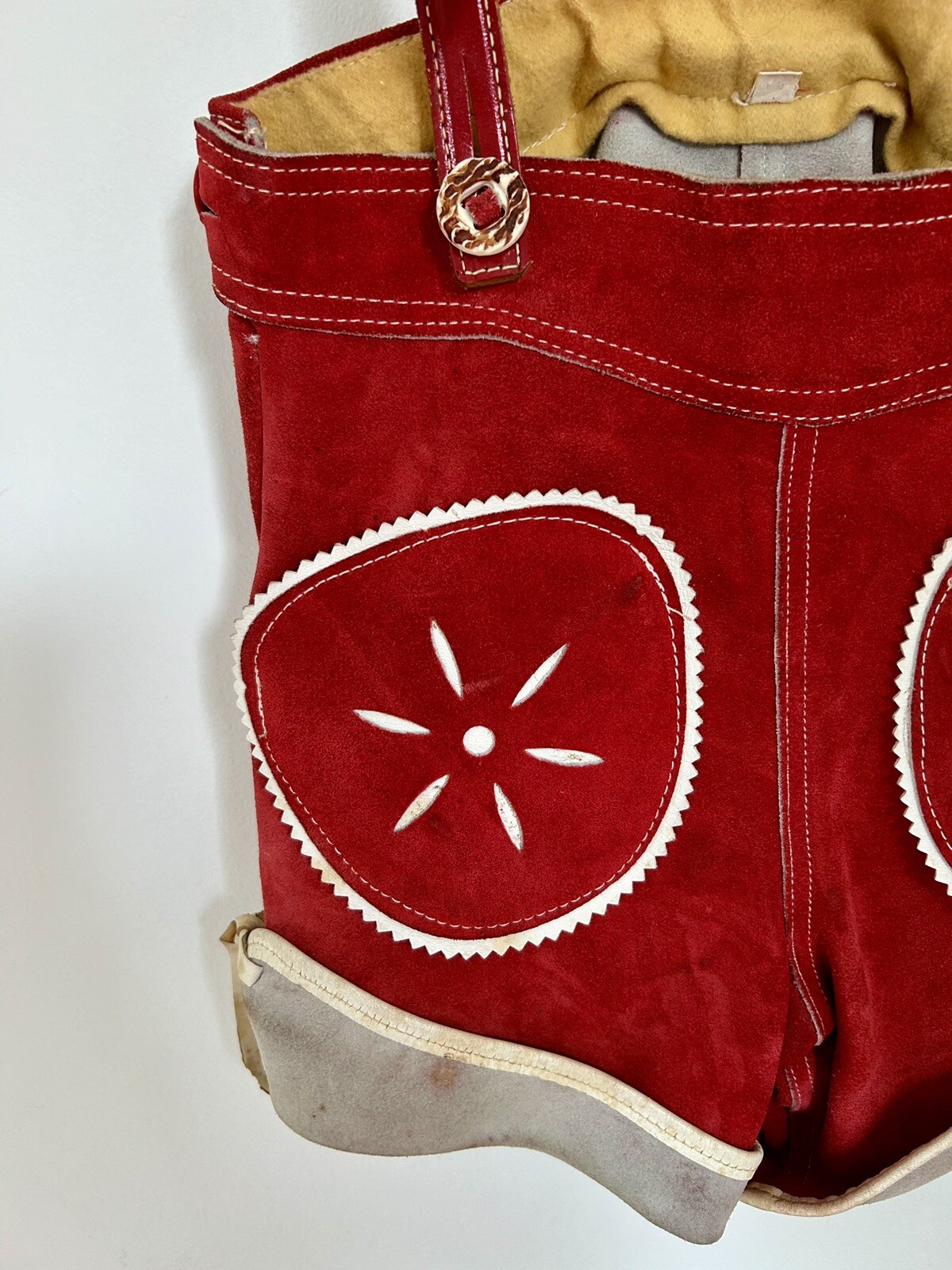 Vintage Lederhosen Boys Red Suede Leather Size 110