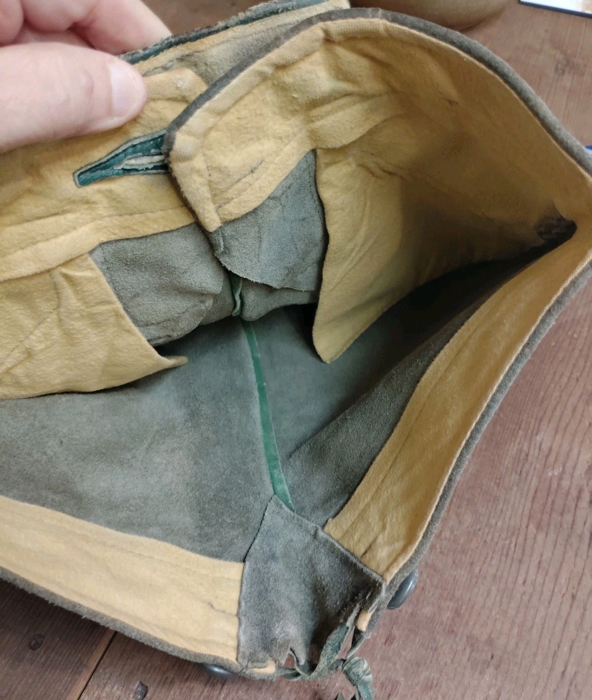 Vintage Germany Boy Child Suede Leather Lederhosen Gray Green 22 In Waist