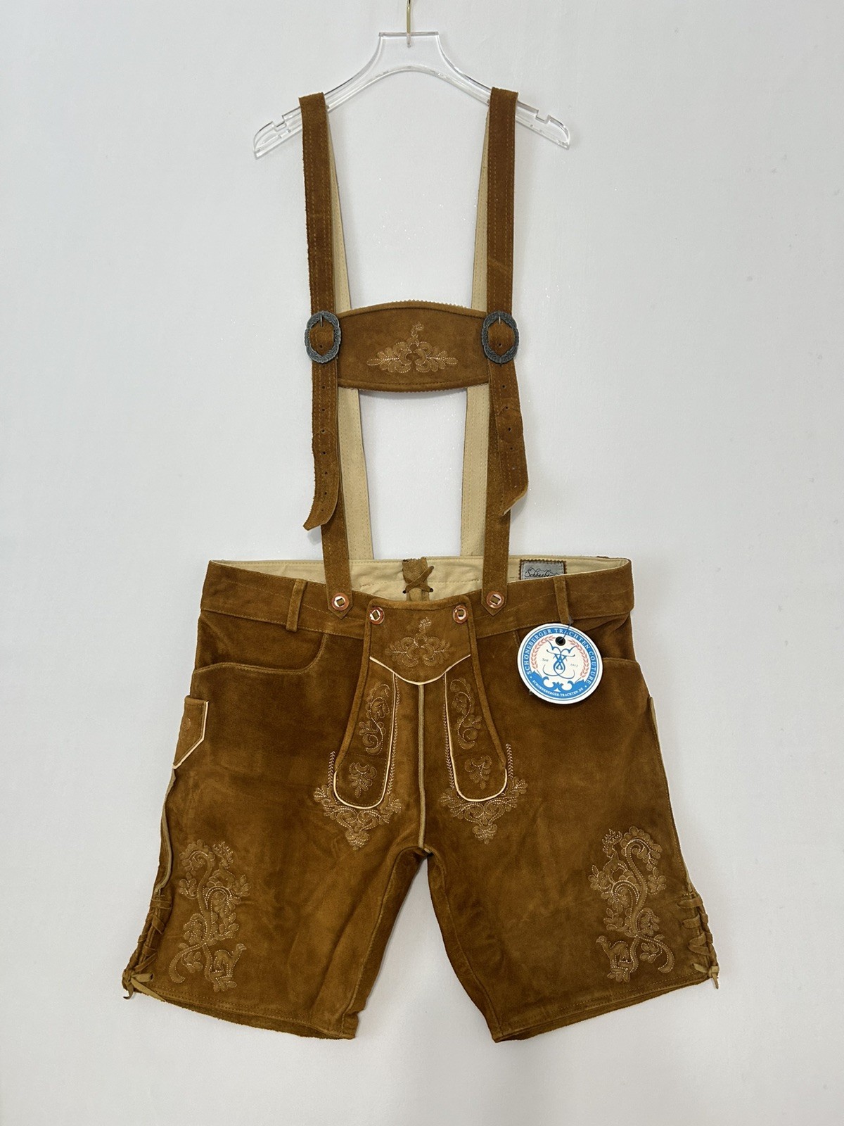 Schonoberger Trachten Couture Lederhosen Brown Suede German Oktoberfest Size 42