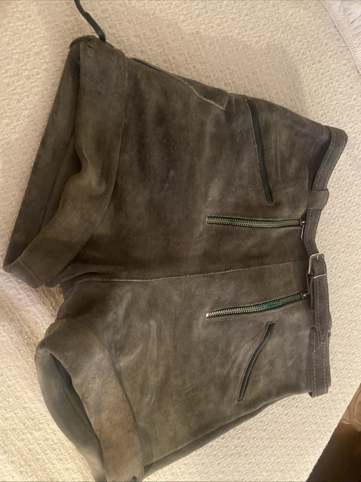Authentic Vintage Lederhosen Oktoberfest Men Suede Leather German 13” Waist Pant