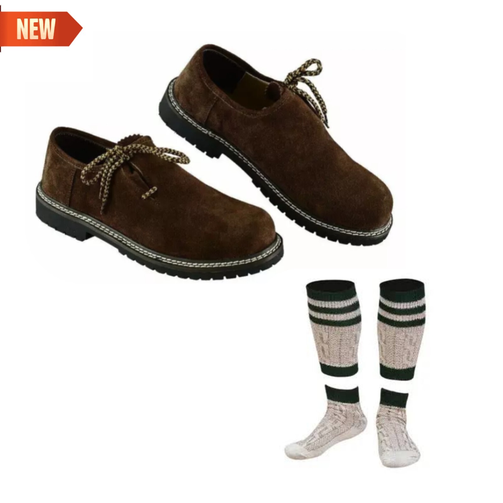 Lederhosen Shoes With Free Socks German Bavarian Oktoberfest Brown Leather shoes