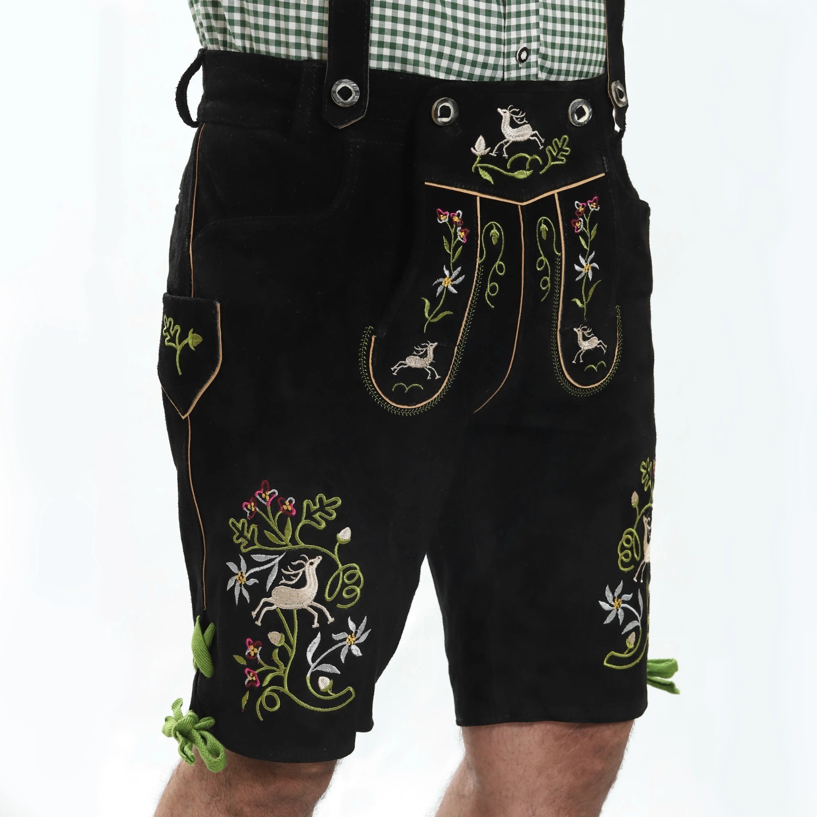 Black Lederhosen with Suspenders – Authentic Bavarian Lederhosen – Suede Leather
