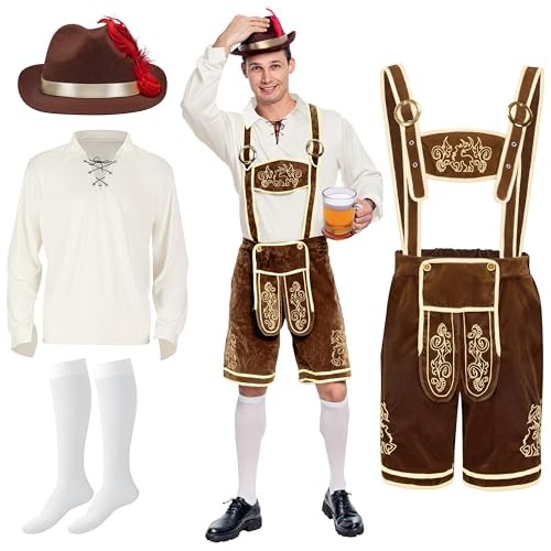 Men’s German Bavarian Oktoberfest Costume Set, Beer Costume Hat X-Large Brown