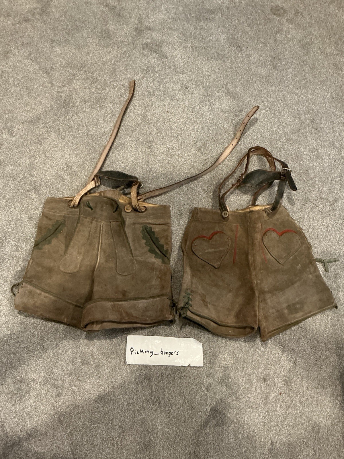 2 1960’S Vintage Suede Leather Lederhosen Suspender Shorts