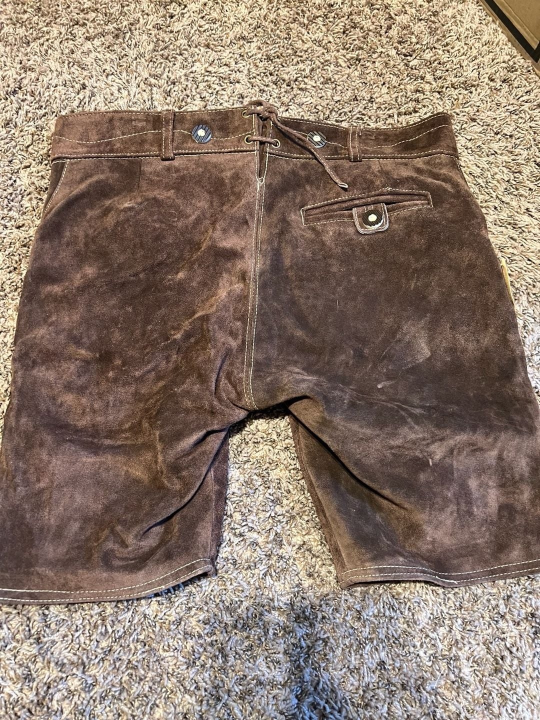 Lederhosen4U Bergkristall Dark Brown Embroiderd Suede Lederhosen Men’s Size 52/3
