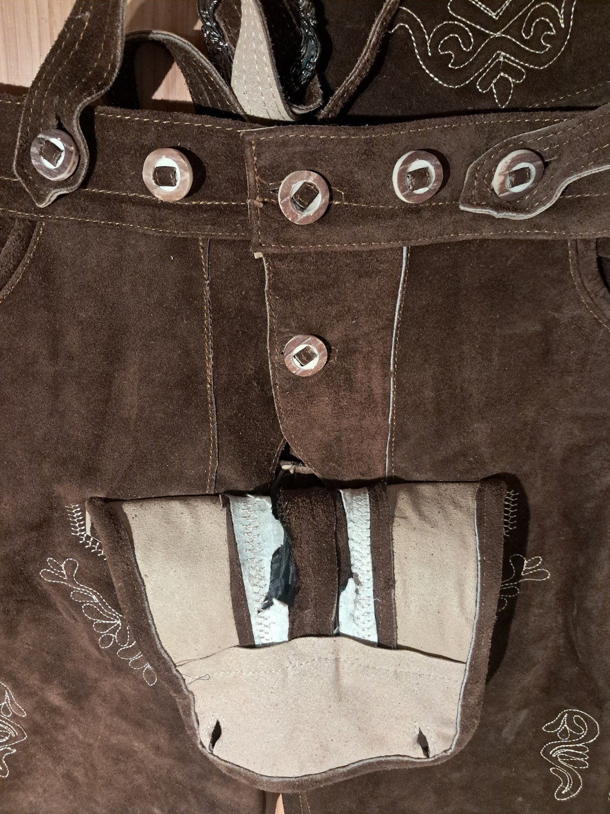 Ernst Licht Brown Leather German Lederhosen Size 32 RN 64819 with Suspenders