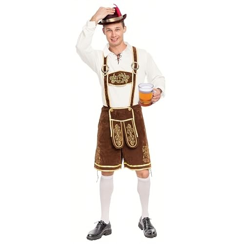 Men’s German Bavarian Oktoberfest Costume Set, Beer Costume Hat X-Large Brown