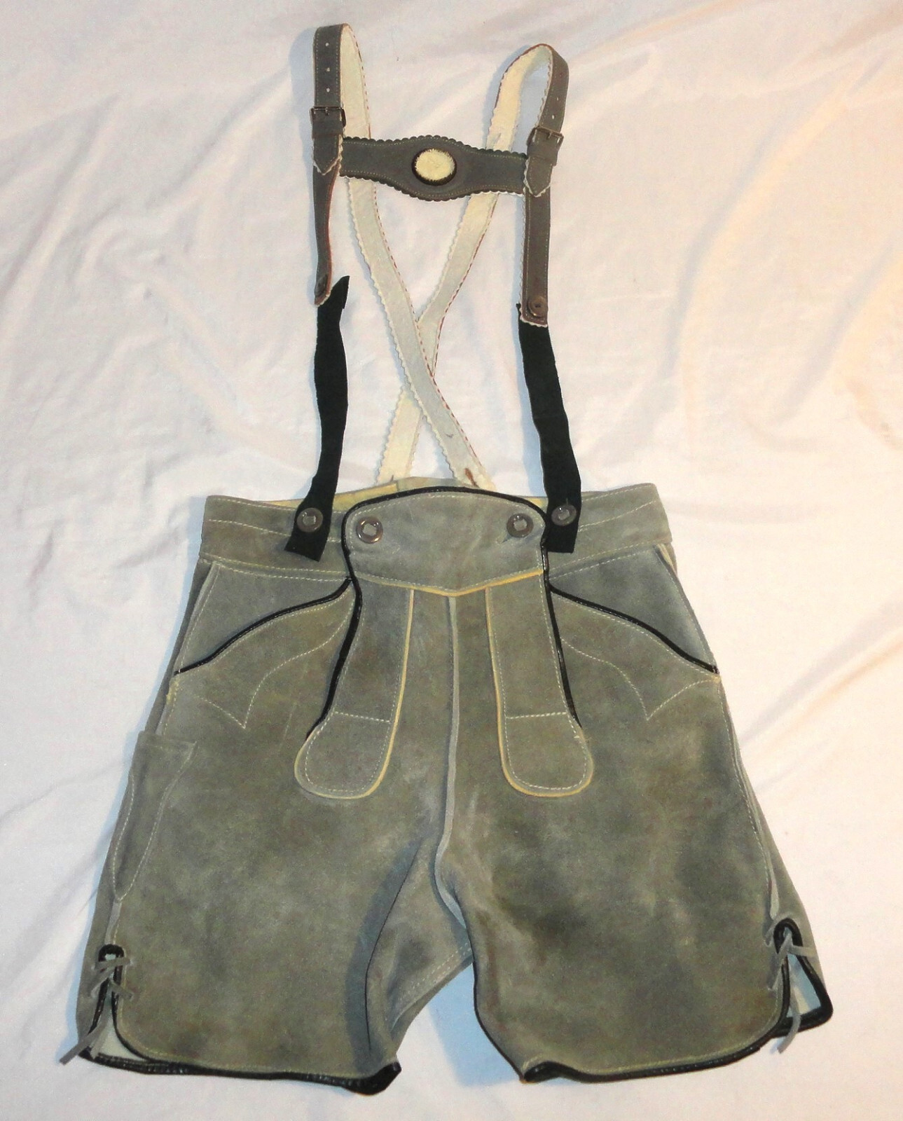 Vintage Raka German Size 12 Small Leather Suede Lederhosen Shorts & Suspenders