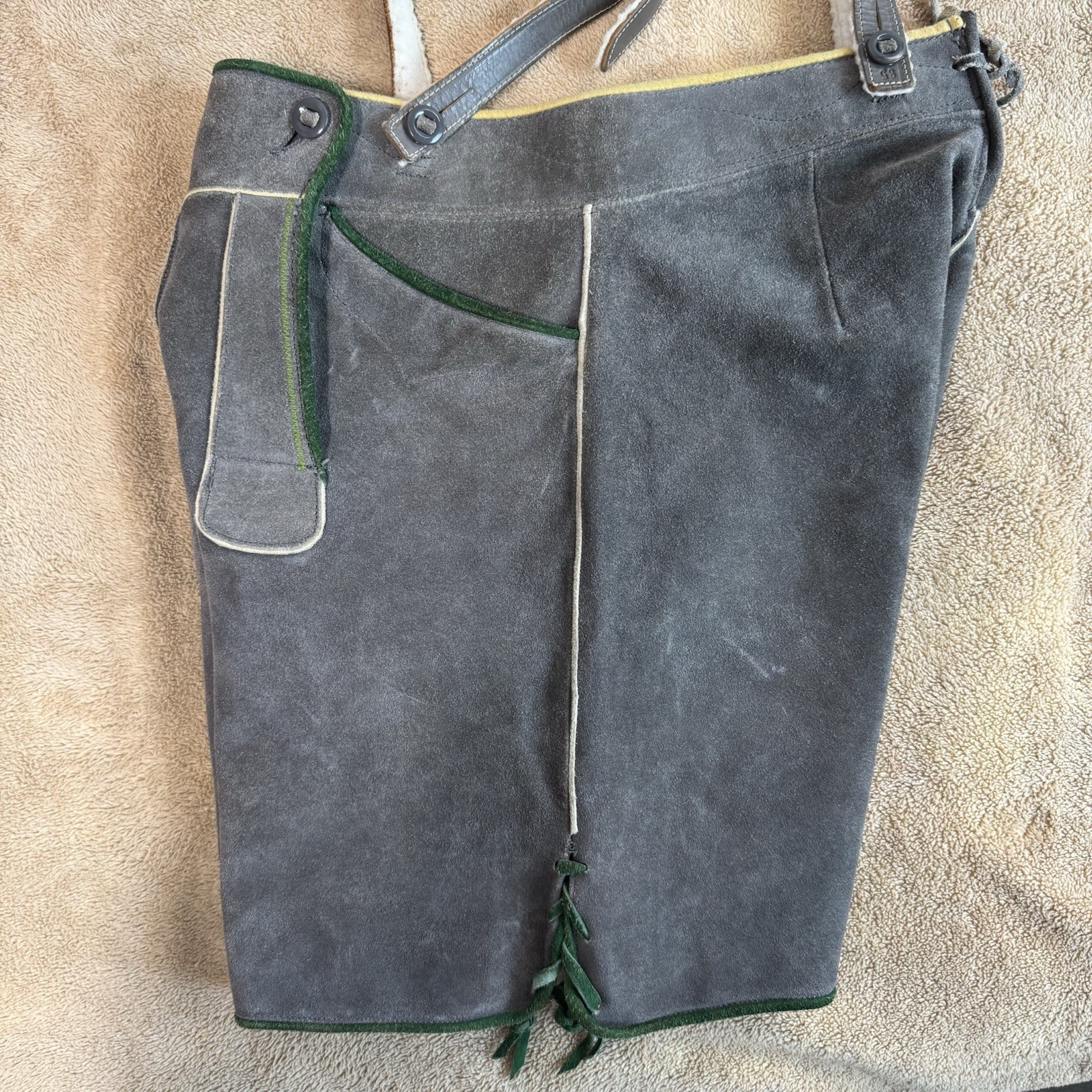 Vintage Lederhosen Suede Leather German Bavarian Genuine Youth Measure In Pics